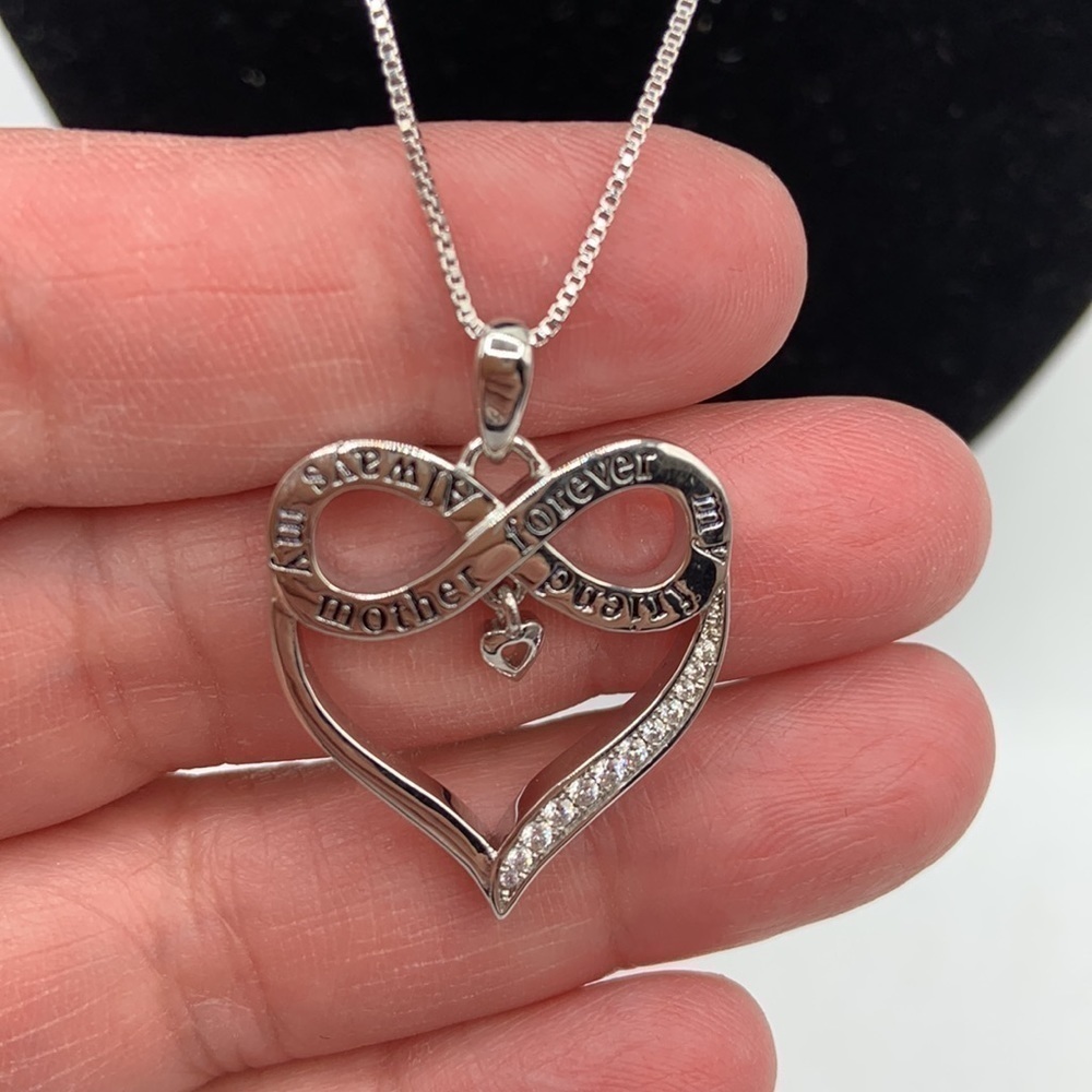 Silver "Always My Mother Forever My Friend" Silver Heart Pendant Necklace New! - Picture 3 of 5